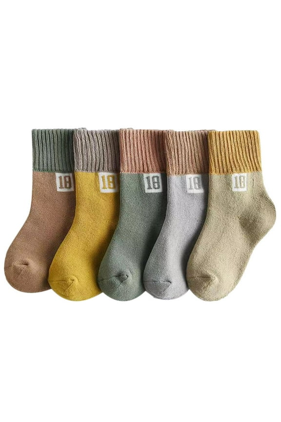 5 Pairs Children‘s Stockings Cotton Socks Mid-calf Length Socks Warm Keeping Footwear for Kids (Random Color 7-12 Years Old)