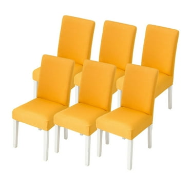 QUTETN 6Pcs Stretch Dining Chair Slipcovers  Removable Washable Soft Spandex Chair Covers for Kitchen Hotel Table Banquet-golden