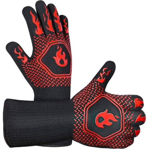 QUTETN BBQ Fireproof Gloves Grill Cut-Resistant Gloves 1472 Degree F Heat Resistant Grilling Gloves for Heat Resistant Cooking Outdoor Grill Cooking Kitchen and Baking 13.7Inch-Blue