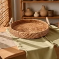 thumbnail image 1 of QUTETN Handwoven Rattan Tray with Dual Handles – Round Heat-Resistant Serving Tray for Fruit, Bread, Snacks, Tea – Home Decor & Storage Basket, 1 of 5