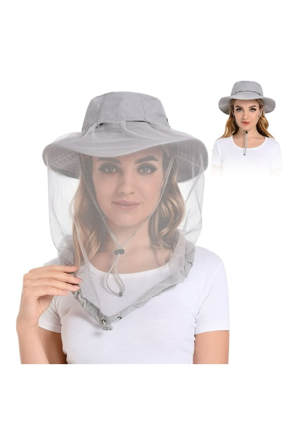 Mosquito Head Net Hat - Bug Cap UPF 50+ Sun Protection with Hidden Netting for Beekeeping Hiking Men & Women