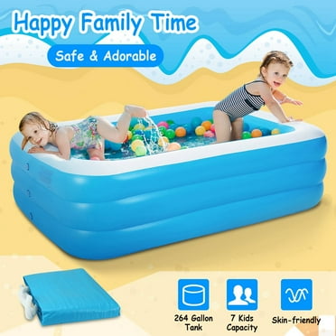 QUTETN Outdoor Inflatable Swimming Pool  120x72x24in Family Blow up Pool for Kids Adults  Blue