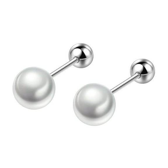 QUTETN Pearl studs earrings Screw back ball earrings Surgical steel posts cute earrings - 6mm