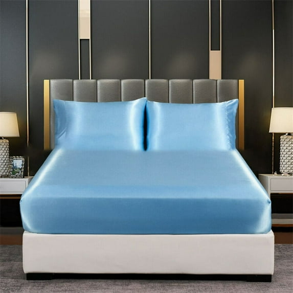 QUTETN Satin-Silk Sheets Bed Deep Pocket Twin Full Queen King Bed Mattress Cotton Cover Soft