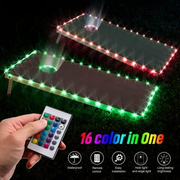 QUTETN Set of 1 Cornhole Lights  16 Colors Changing Cornhole Board Hole and Edge Lights with Remote Controlled  Cornhole Set for Family Backyard Bean Toss Cornhole Game