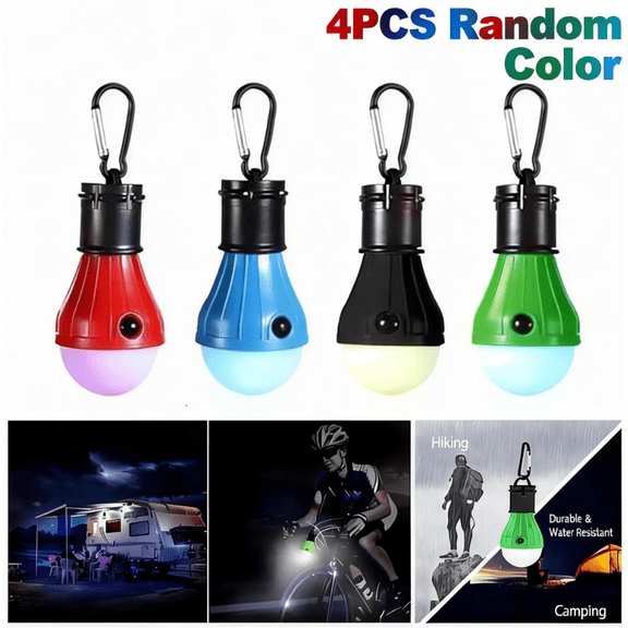 QUTETN Tent Light 4 Packs Clip Hook Hurricane Emergency Lights LED Camping Light Bulb Camping Tent Lantern Bulb Camping Equipment for Camping Hiking Backpacking FishingRandom Color