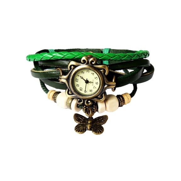 QUTETN Vintage Women‘s Watch Bohemian Handmade Leather Watch Quartz Wrist Watch Fashion  Green