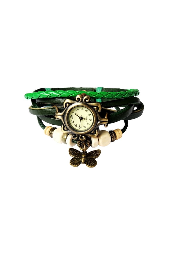 Vintage Womenâs Watch Bohemian Handmade Leather Watch Quartz Wrist Watch Fashion Green