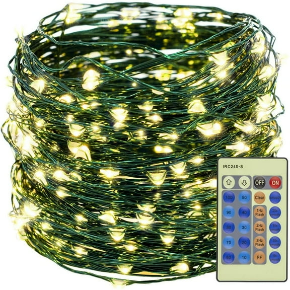 QUTETN Warm White 300LED Christmas String Lights 99FT Green Wire Dimmable with Remote Control  UL Cerficated Plug in Fairy Starry Lights Decorative for Christmas Tree Party Wedding Indoor