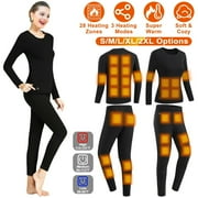 QUTETN Women Heated Underwear Set Thermal Long Shirt Pants Electric Heating Long Johns Heated Top Pants Set with 28 Heating Zones 3 Heating Modes 2XL