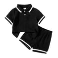thumbnail image 1 of QUTOAY Baby Boy Outfits Button Placket Short Sleeve Shirt and Shorts Set Comfy Casual Wear for Toddler Summer Outfits 01_Black,12M, 1 of 5