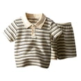 thumbnail image 1 of QUTOAY Toddler Boy Outfits Striped Knit Button Short Sleeve T-Shirt and Shorts Two Piece Playwear for Kids Cute Outfits 02_Khaki,4Y, 1 of 7