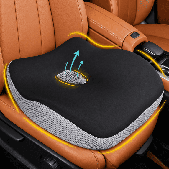 QUTOOL Car Seat Cushion for Driving, Memory Foam Driver Seat Cushion with Coccyx Cutout, Height-Boosting Car Seat Pad for Long Drivers, Car, Truck, SUV & Office Chair, Black