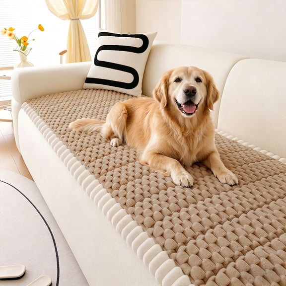 QUTOOL Couch Cover for Dogs, Washable Non Slip Sofa Cover, Fuzzy Plush Pet Furniture Protector, Pet Friendly Home Decor, Brown, 27.6" x 70.9"