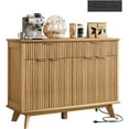 thumbnail image 1 of QUW Fluted Buffet Sideboard Cabinet with Storage, 47.2" Kitchen Cabinet with Drawers and Adjustable Shelves, Modern Coffee Bar with Charging Station, for Dining Room, Living Room, Natural Oak, 1 of 16