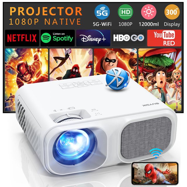 QUYSIK Native 1080P WiFi Projector, 12000L Bluetooth 5G Video Mini