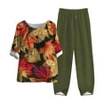 thumbnail image 1 of QUYUON 2 Piece Outfits for Women Plus Size Summer Outfits Floral Printed Two Piece Set Casual Loose Button Short Sleeve Crew Neck Tops Elastic Waist Wide Leg Long Pants Lounge Sets F-Army Green 3XL, 1 of 5
