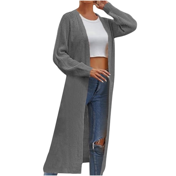 QUYUON 3/4 Sleeve Cardigan for Women Sale Long Sleeve Cardigan for Women Plus Size Polyester Womans Cardigan Cardigan Jacket Style Q-5498 Winter Knit Sweater Outerwear Coat Gray M