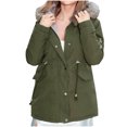 thumbnail image 1 of QUYUON Anorak Jackets Women Winter Thicken Cotton Coat Warm Parka Jacket Hooded Long Sleeve Fleece Lined Full Zip Jackets Snap Closure Outdoor Lightweight Windbreaker Green S, 1 of 6