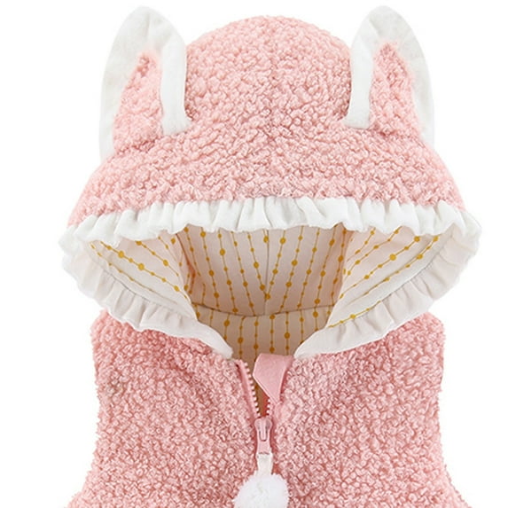 QUYUON Baby Boys Girls down Coat Deals Long Sleeve Quilted Jacket Toddler Baby Girls Plush Cute Rabbit Ears Keep Warm Sleeveless Hoodie Vest Coat Pink 12-18 Months
