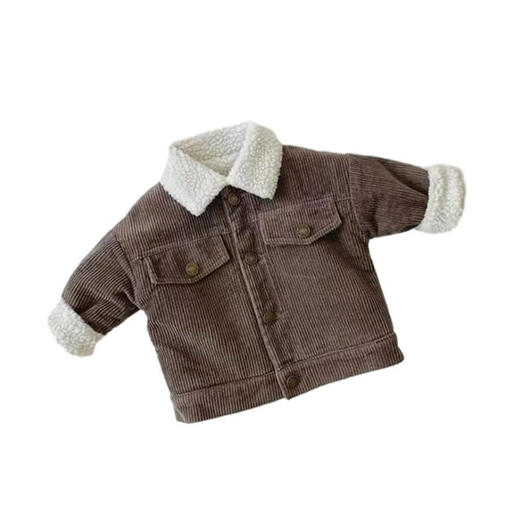 QUYUON Baby Boys Girls Corduroy Jacket - Kids Toddler Fleece Lined Tops Lapel Button-Down Thicken Warm Winter Coat Outerwear with Pockets Brown 5T