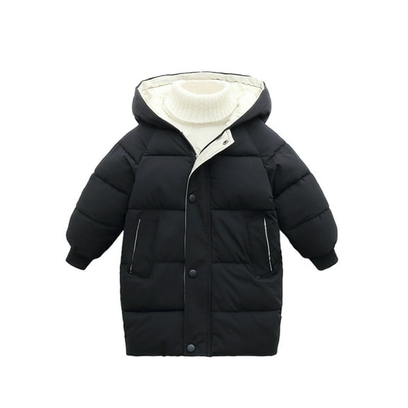 QUYUON Baby Boys Girls Puffer Jackets Toddler Kids Hooded Long Sleeve Winter Down Coat with Pocket Padded Jackets Snap Closure Zip up Quilted Lightweight Jackets Outerwear Black 10T