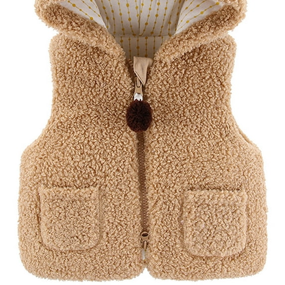 QUYUON Baby Denim Jacket Winter Long Sleeve Quilted Jacket Toddler Baby Girls Plush Cute Rabbit Ears Keep Warm Sleeveless Hoodie Vest Coat Khaki 2T-3T