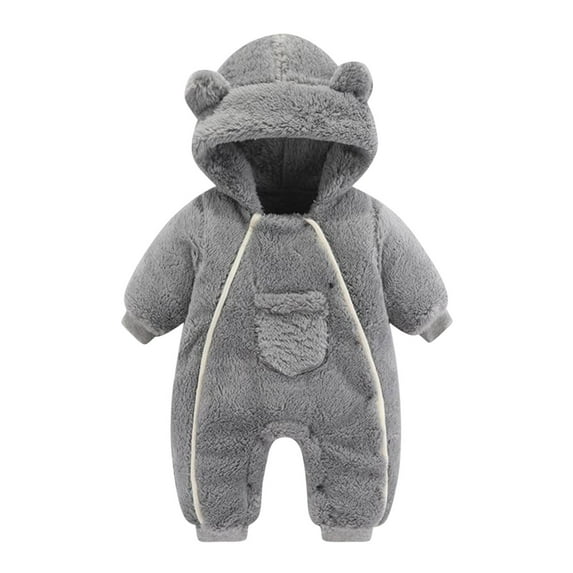 QUYUON Baby Fleece Jumpsuit Winter Warm Fleece Lined One-Piece Rompers Infant Boys Girls Zipper Front Long Sleeve Pockets Fleece Bodysuits Fall Outfits Gray 6 Months