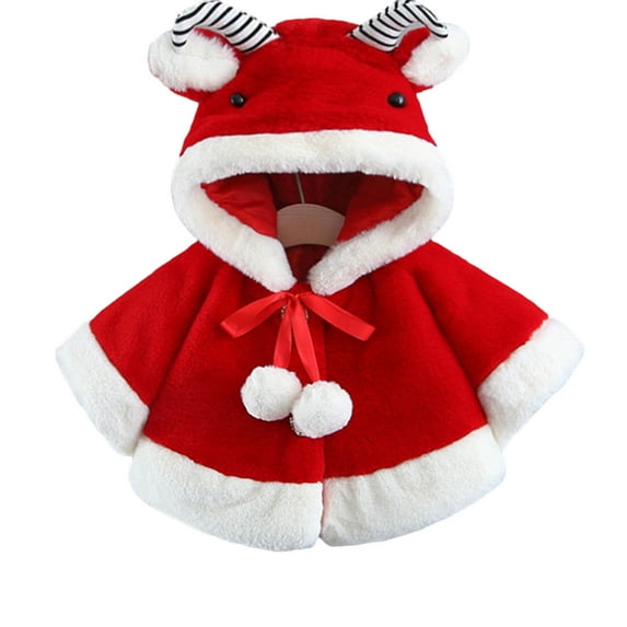 QUYUON Baby Girl Cloaks Jackets with Hood Toddler Girls Winter Warm Fleece Open Front Cardigans Infant Newborn Cape Cloak Girls' Outerwear Coats Red 1T-2T