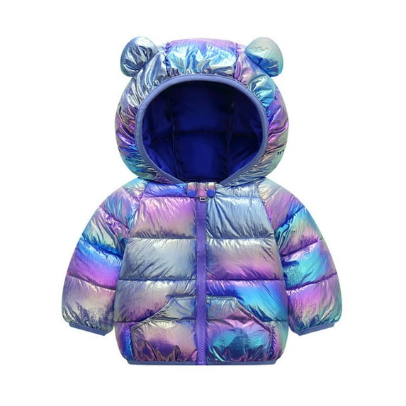 QUYUON Baby Girl Jacket Clearance Long Sleeve Puffer Jacket Toddler Kids Baby Boys Girls Cute Solid Color Colorful Windproof Padded Clothes Jacket Hooded Coat Blue 2T-3T