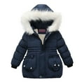 thumbnail image 1 of QUYUON Baby Girls Boys' Winter Fleece Jackets Winter Long Sleeve Puffer Jacket Children Kids Girls Winter Windproof Coat Hooded Jacket Zip Thick Warm Snow Hoodie Outwear Navy 18-24 Months, 1 of 2
