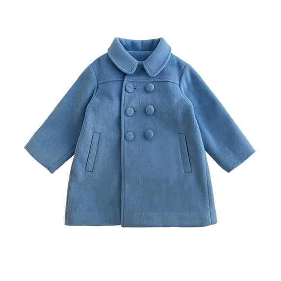 QUYUON Baby Girls Boys' Winter Fleece Jackets Sale Long Sleeve Peacoat Toddler Girls Dress Coat Jacket Kids Long Sleeve Button Trench Pocket Long Winter Peacoat Outerwear Blue 4T-5T