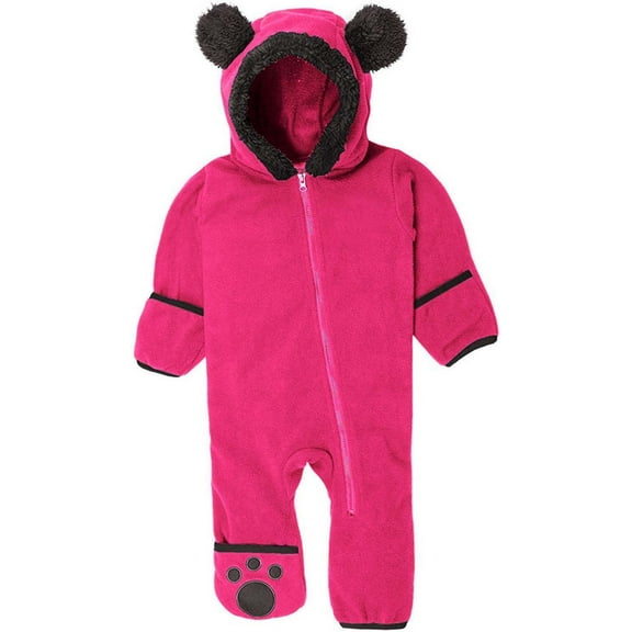 QUYUON Baby Girls Fleece Romper Zip Front Newborn Toddler Boys Girls One-Piece Footies Winter Warm Long Sleeve Rompers Jumpsuits Newborn Infant Bodysuit Pajamas Sleepwear Hot Pink 2T