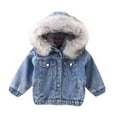 thumbnail image 1 of QUYUON Baby Girls Hooded Jeans Jacket Toddler Girls' Denim Jackets with Hood Kids Winter Fleece Lined Warm Button-Down Long Sleeve Hoodies Jackets Outerwear Gray 0 Months-1T, 1 of 3