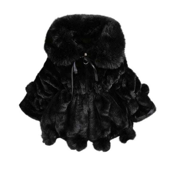 QUYUON Baby Girls Hooded Sweater Jacket Discounts Long Sleeve Fleece Jacket Toddler Girls Solid Color Thicken Plush Cute Keep Warm Winter Hoodie Hairball Thick Coat Cloak Black 18-24 Months