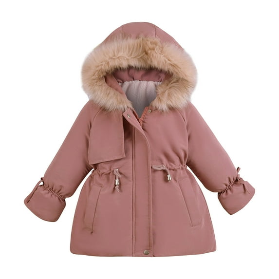 QUYUON Baby Girls and Toddler Jackets Sale Long Sleeve Parka Jacket Toddler Baby Girls Cute Solid Color Winter Hoodie Keep Warm Cotton Clothes Thick Coat Hot Pink 4T-5T
