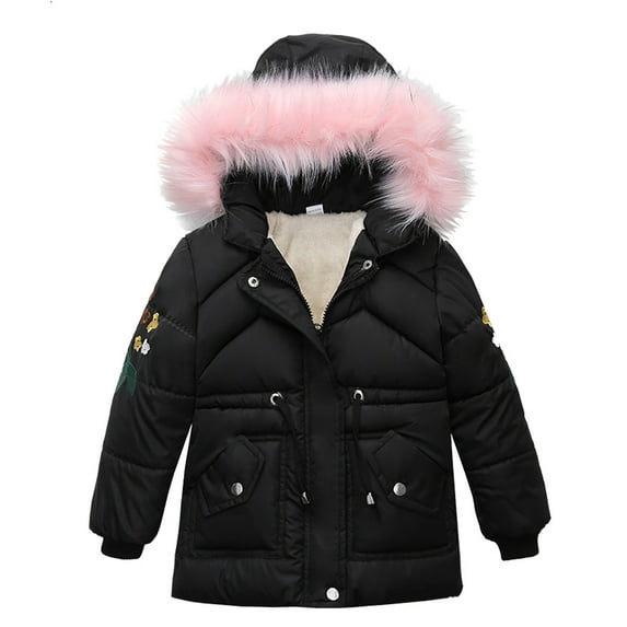 QUYUON Baby Jacket 0-3 Months Deals Long Sleeve Puffer Jacket Children Kids Boys Girl Winter Jacket Zip Thick Warm Snow Hoodie Outwear Black 2T-3T