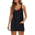 thumbnail image 1 of QUYUON Beach Dresses for Women Summer Sleeveless Mini Dress V Neck Spaghetti Strap Beach Sundress Tank Dress and Shorts Sets 2 Piece Outfits Athletic Short Dress with Pockets Camisole Dresses Black M, 1 of 9