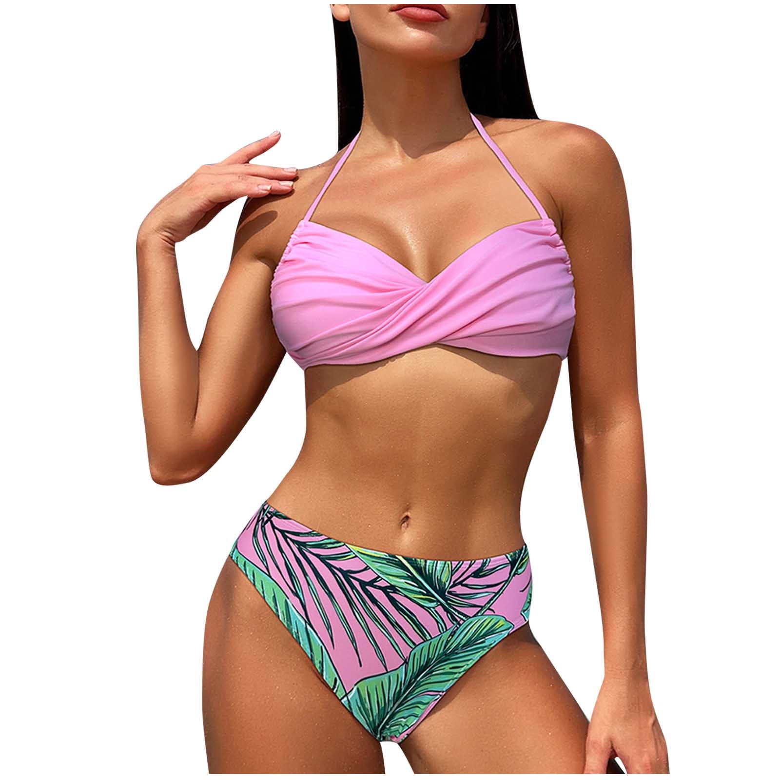 QUYUON Bikini Swimsuit Women 2 Piece Cute Bathing Suit Print Lace up