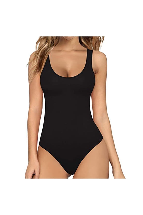 Bodysuit for Women Summer Backless Sleeveless Scoop Neck T Shirt Bodysuit Jumpsuits One-Piece Bodysuits Tops Leotard Clothing Thong Bodysuits Catsuit Playsuit, Style 1294 Black L