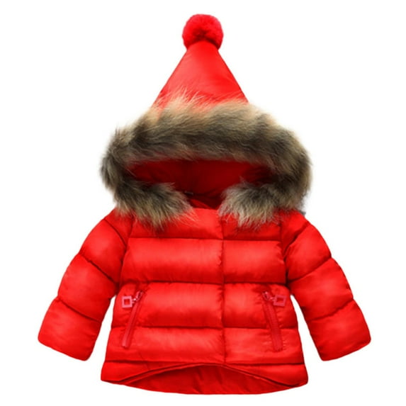 QUYUON Boys Coat Winter Long Sleeve Puffer Jacket Baby Girls Boys Kids Hooded Snowsuit Coat Winter Warm Children Clothes Down Windproof Jacket Outerwear Red 6-12 Months