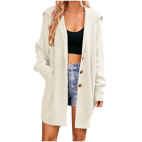 QUYUON Cable Knit Cardigan Deals Long Sleeve Cardigan Sweaters for Women 2023 Polyester Light Weight Cardigan Pockets Cardigan Jacket Style Q-2867 Fall Cardigan Sweater Outerwear Coat White M