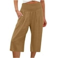 thumbnail image 1 of QUYUON Capris Pants for Women Summer High Waisted Cotton Linen Pants Wide Leg Cropped Lounge Pant Trousers with Pocket Elastic Waist Linen Pants Casual Loose Comfy Lounge Pants, 1 of 5