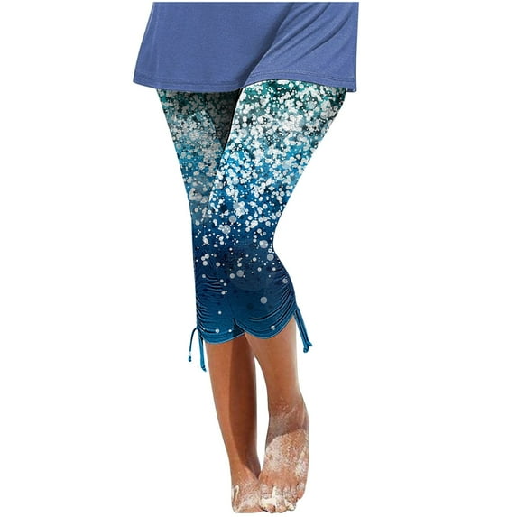 QUYUON Capris for Women Casual Summer Plus Size Capris for Women Summer Casual Drawstring Floral Printed Cropped Pants Plus Size Capris Casual Style C-9 Cropped Trousers Blue XX-Large