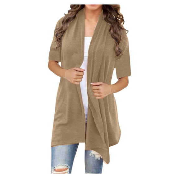 QUYUON Cardigan Sweaters for Women Discount Long Sleeve Cardigan for Women Polyester Womans Cardigan No Pockets Cardigan Jacket Style Q-4188 Winter Knit Sweater Outerwear Coat Khaki M