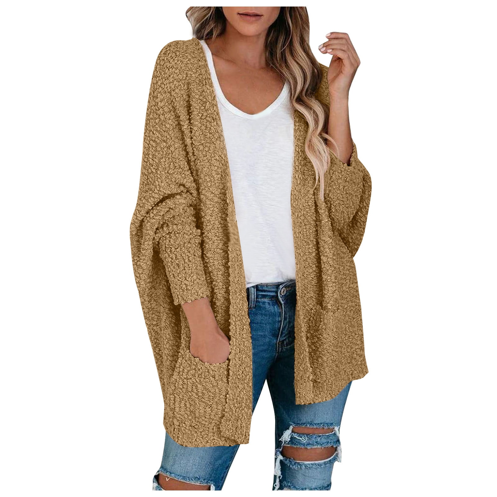 QUYUON Cardigan for Women Dressy Deals Long Sleeve Cardigan Jacket for Women Womens Long Cardigans Sweaters Fall Pockets Cardigan Jacket Style Q 12031 Fall Cardigan Sweater Outerwear Coat Khaki S Walm...