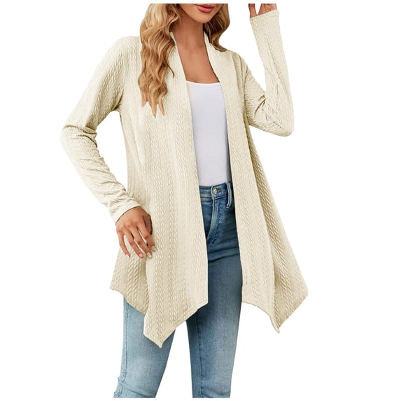 QUYUON Cardigan for Women Lightweight Discount Long Sleeve Women Cardigan Polyester Ladies Cardigan Sweaters Cardigan Jacket Style Q-3520 Winter Knit Sweater Outerwear Coat Beige XL