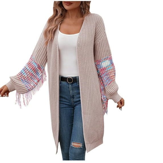 QUYUON Cardigan for Women Lightweight Sale Long Sleeve Women Cardigan Polyester Cable Knit Cardigan Women Cardigan Jacket Style Q-9334 Winter Knit Sweater Outerwear Coat Beige M