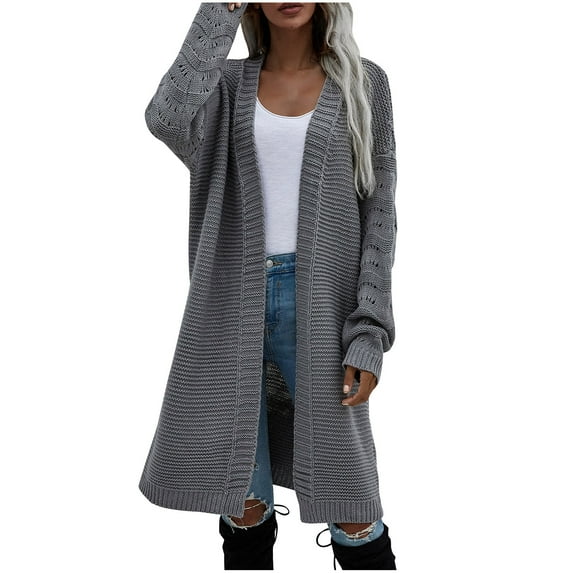QUYUON Cardigan for Women Lightweight Sale Long Sleeve Women Cardigan Polyester Womens Sweaters Cardigan Cardigan Jacket Style Q-3862 Winter Knit Sweater Outerwear Coat Dark Gray M