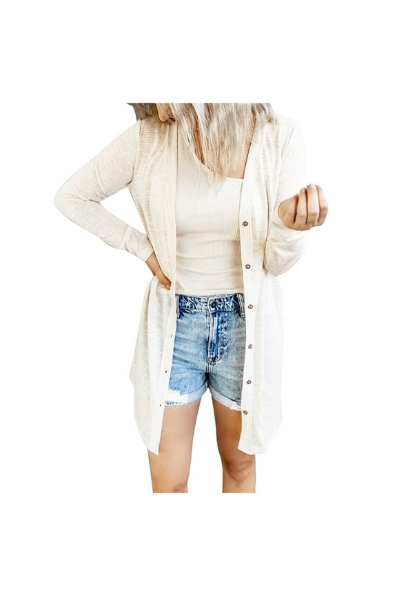 Cardigan for Women Lightweight Sale Long Sleeve Women Cardigan Polyester Womens Fall Cardigan Sweaters Cardigan Jacket Style Q-6598 Winter Knit Sweater Outerwear Coat White 4XL